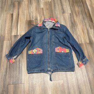 Vintage Julia Michaels Jean Jacket with Aztec Print 80s 90s Size XXL